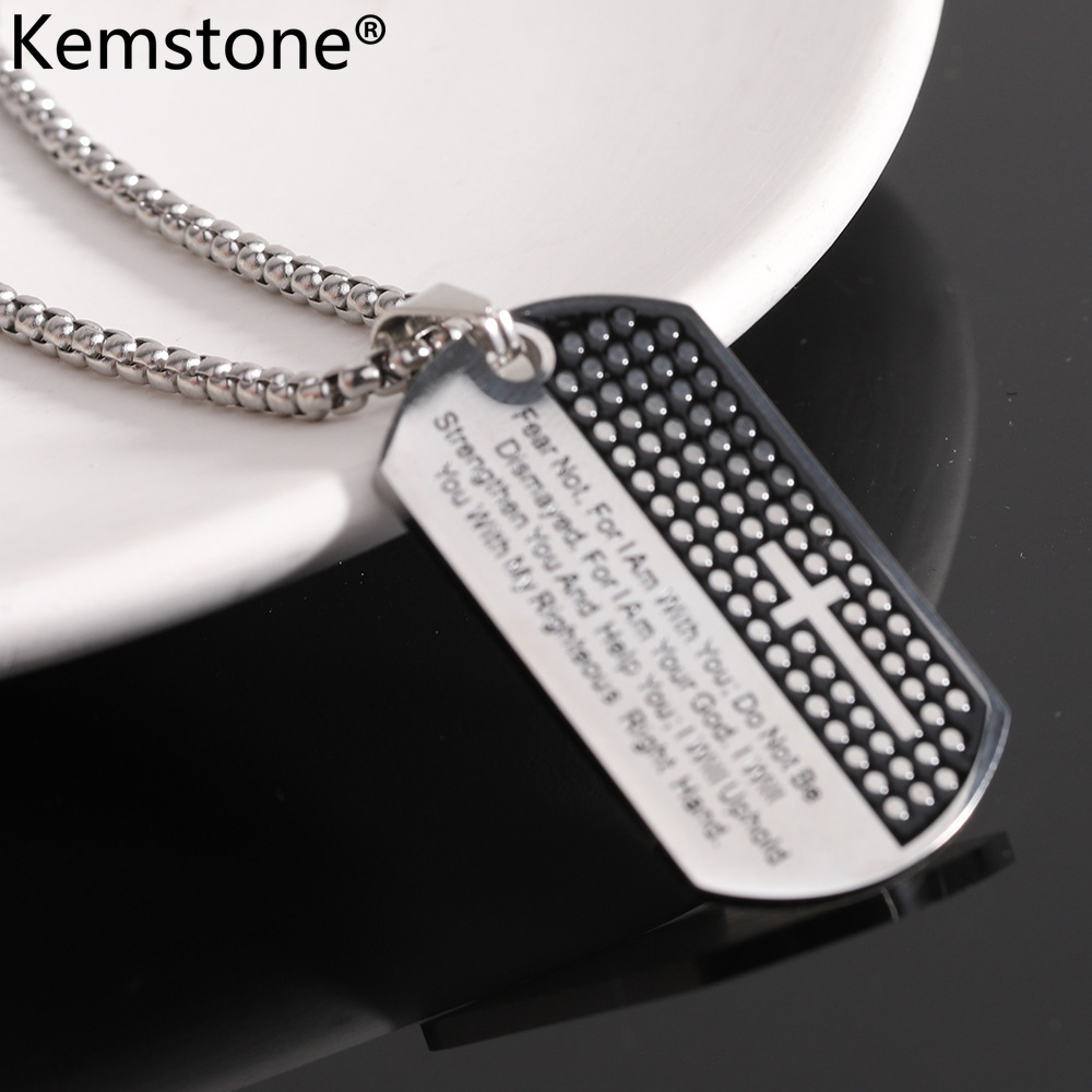 Kemstone Stainless Steel Dog Tags Cross Pendant Necklace Men's Silver Gold Plated Jewelry Necklaces