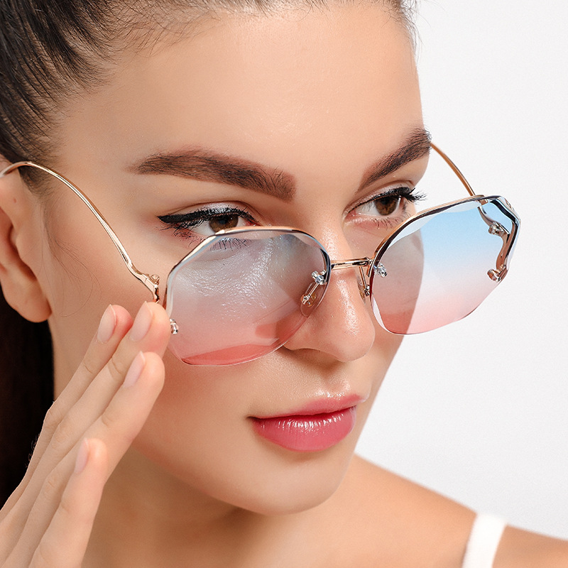 SUNYMALL Kính râm gọng kim loại bảo vệ mắt khỏi bức xạ thời trang cho nữ