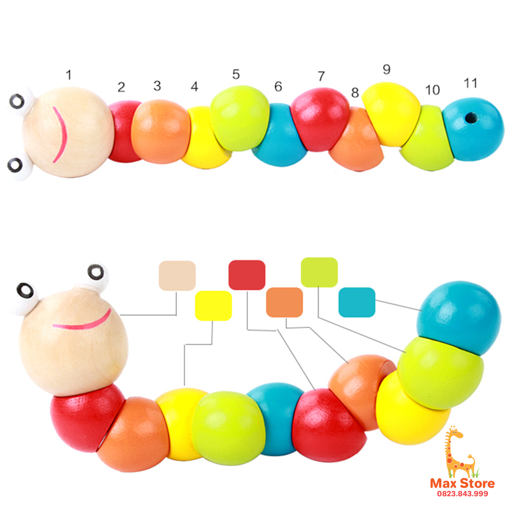 Combo 3 Món Đồ Chơi Gỗ Phát Triển Trí Tuệ Cho Bé ( Tháp Xếp Chồng + Sâu Gỗ + Mê Cung Luồn Hạt)