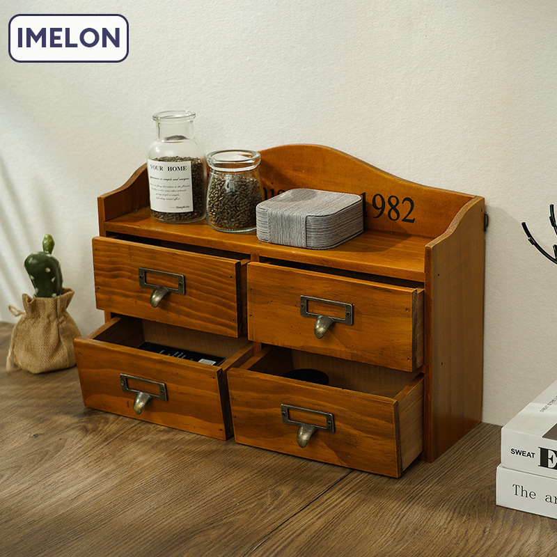 Solid wood Nordic style storage box Home entry storage rack Wholesale retro desktop storage box with drawer