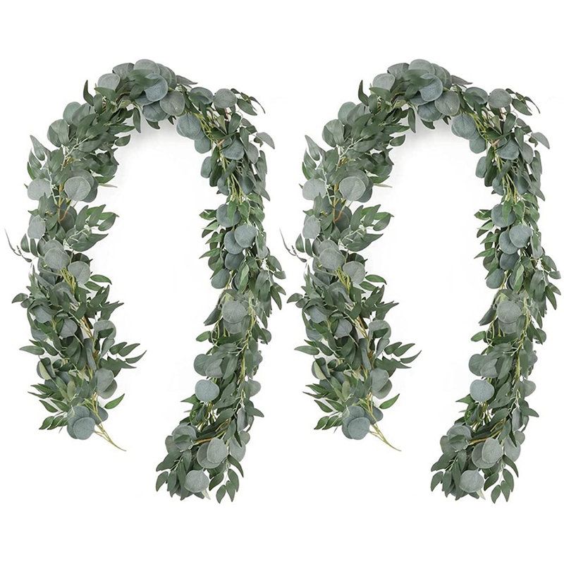 Artificial Eucalyptus Garland with Willow Vines, 4 Packs 6.5 Feet Eucalyptus Garland Greenery, Silver Dollar Eucalyptus