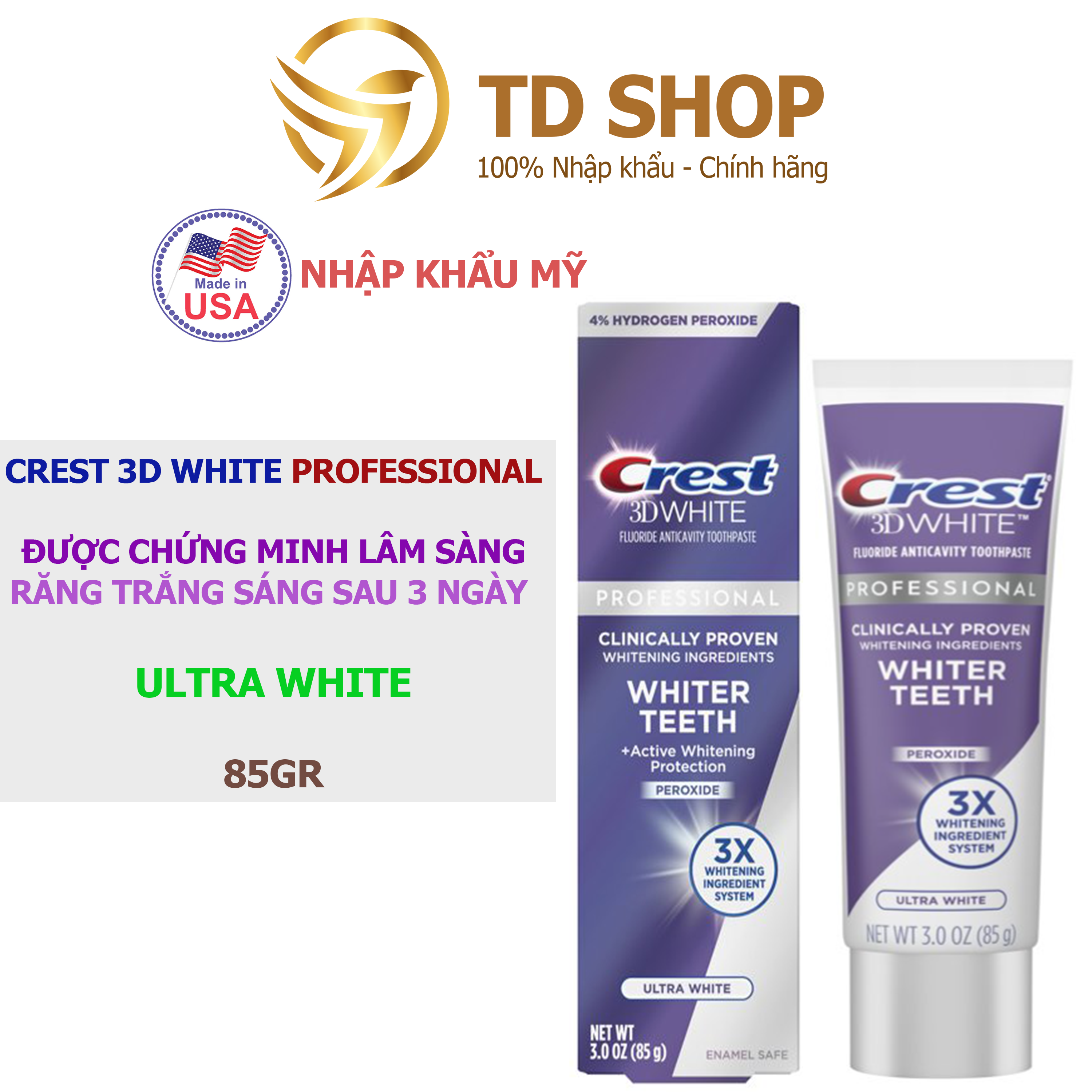 [NK Mỹ] Kem đánh răng Crest 3D White Professional Ultra White - TD Shop