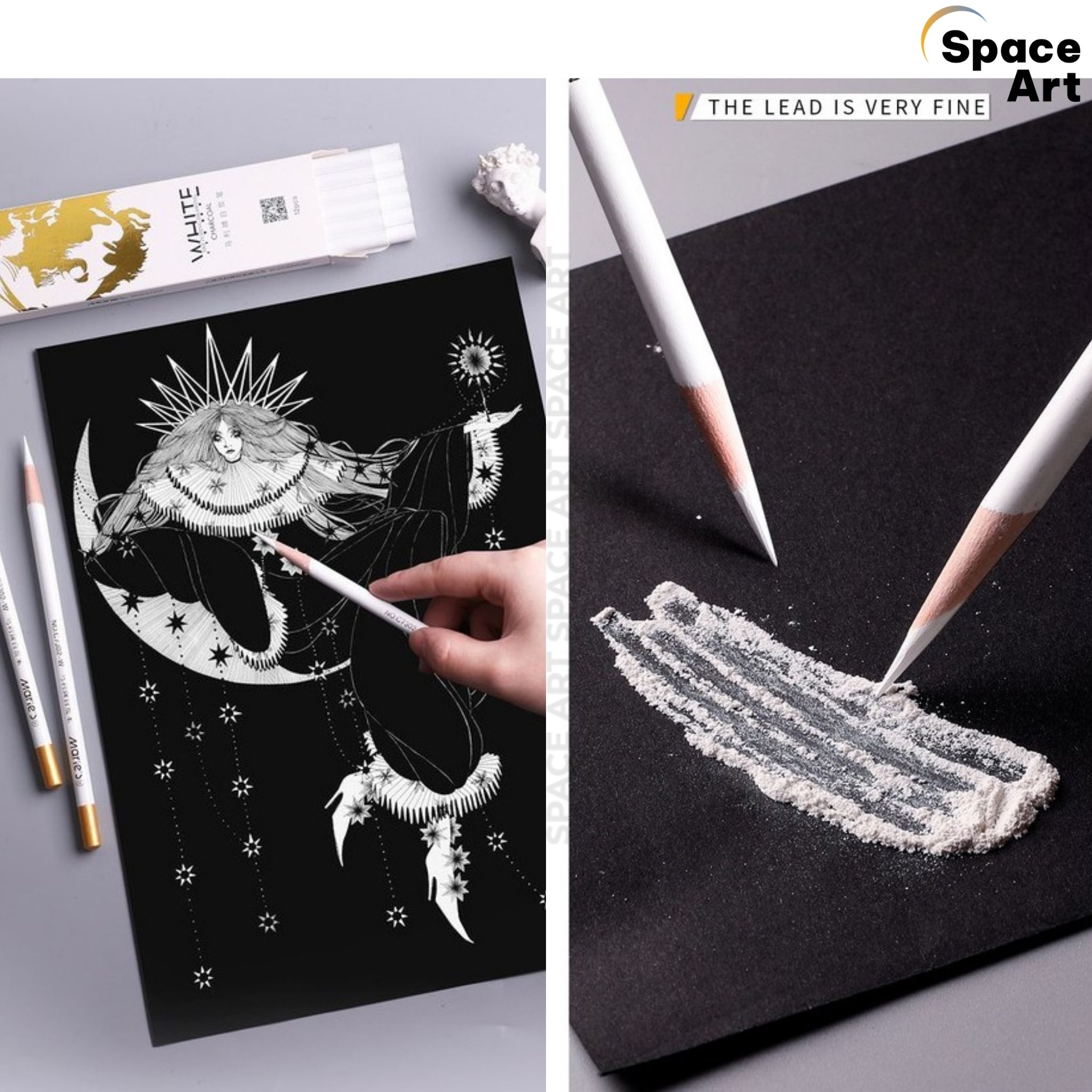 [Space Art Store][Chính hãng] Bút chì than trắng Marie's C7302 làm sáng