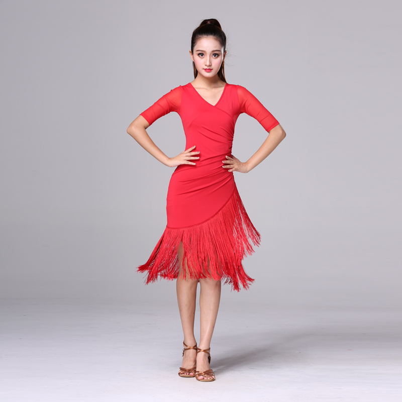 Latin Dance Adult Female Dress Sexy Adult Dance Skirt Fringed Skirt Training Dance Practice Clothes Summer
