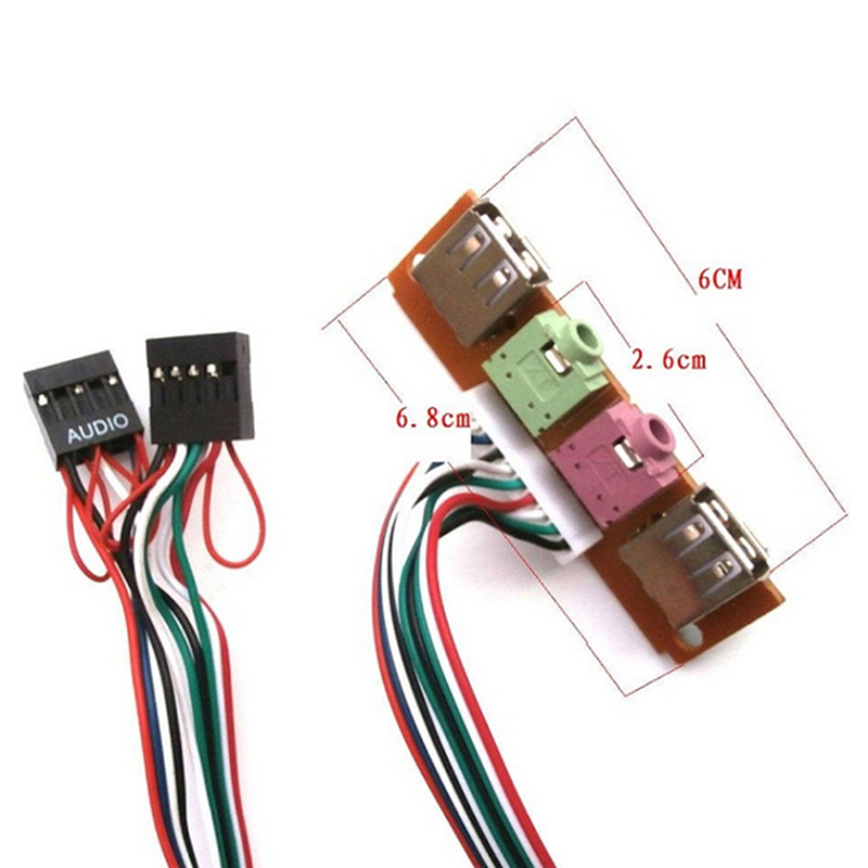2 USB PC Computer Case 6.8CM Front Panel USB Audio Port Mic Earphone Cable.