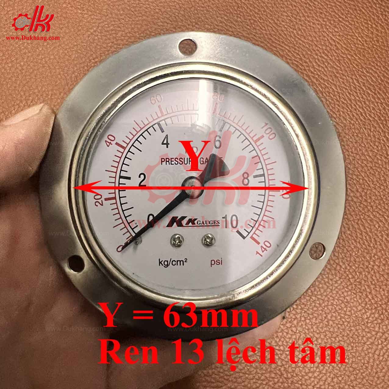 Đồng hồ áp lực KK gauge chân ren sau -1kg,10kg,15kg - Đồng hồ đo áp suất hơi, khí, nước chân sau