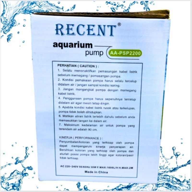 Pompa aquarium kolam RECENT AA PSP 2200