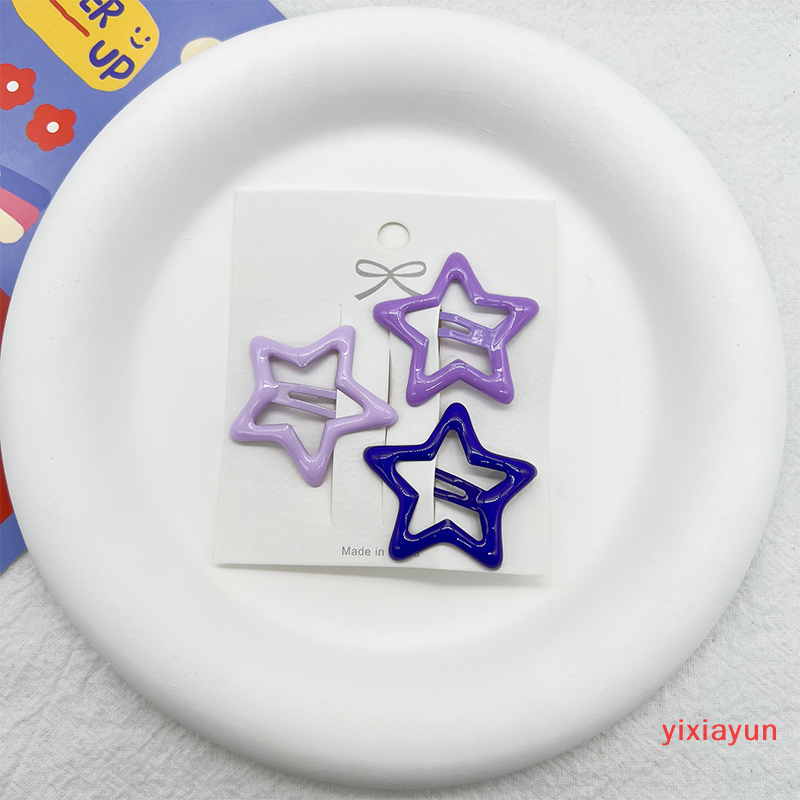 Yixiayun 3pcs dễ thương hình dạng ngôi sao kim loại trẻ em snap clip tóc barrettes cô gái Phụ kiện tóc kẹo màu trẻ em kẹp tóc