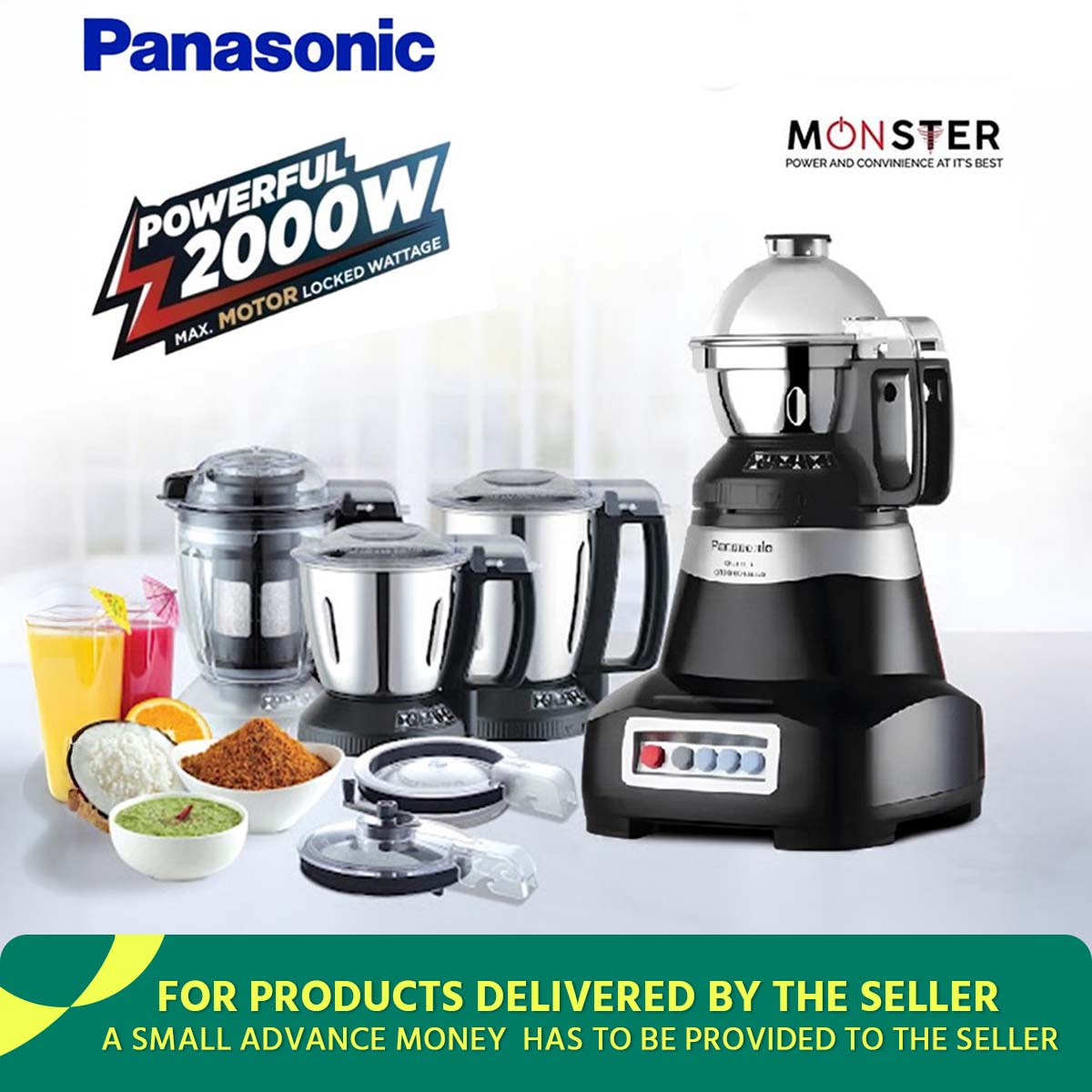 Panasonic MX-AE475 Monster Series 2000 Watt Super Mixer Grinder | Black.