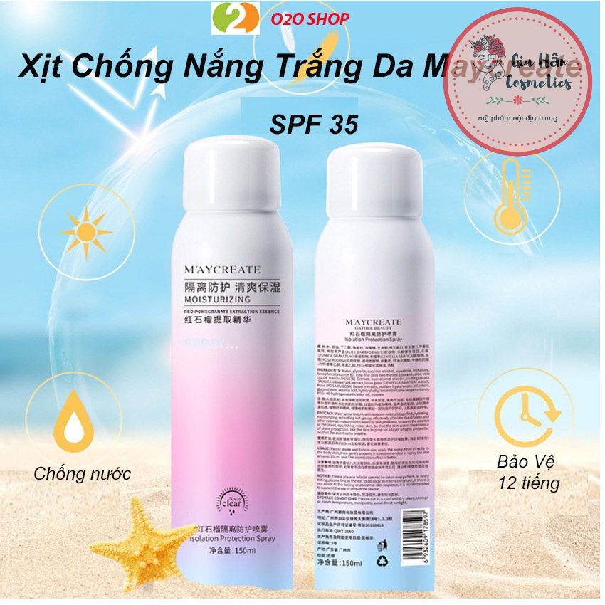 Xịt chống nắng makeup nâng tone da maycreate