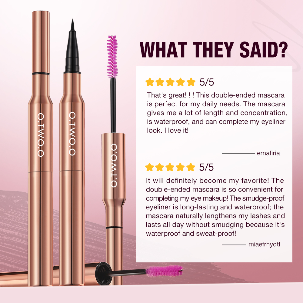 O.TWO.O Liquid Eyeliner Pencil Waterproof 2 In 1 Mascara Ultra-thin Double-ended Quick Dry Smooth Black Eye Liner Pen Cosmetics. 