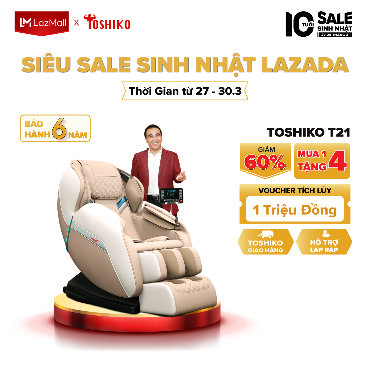 [TRẢ GÓP 0%] Ghế massage toàn thân tiêu chuẩn Nhật Bản Toshiko T21 - ghế massage có chức năng massage...
