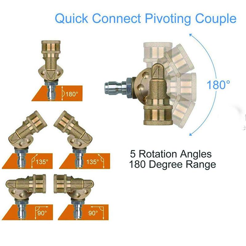 High Pressure Washer Pivot Coupler Quick Connect Spray Wand 90° Range 5 Nozzle