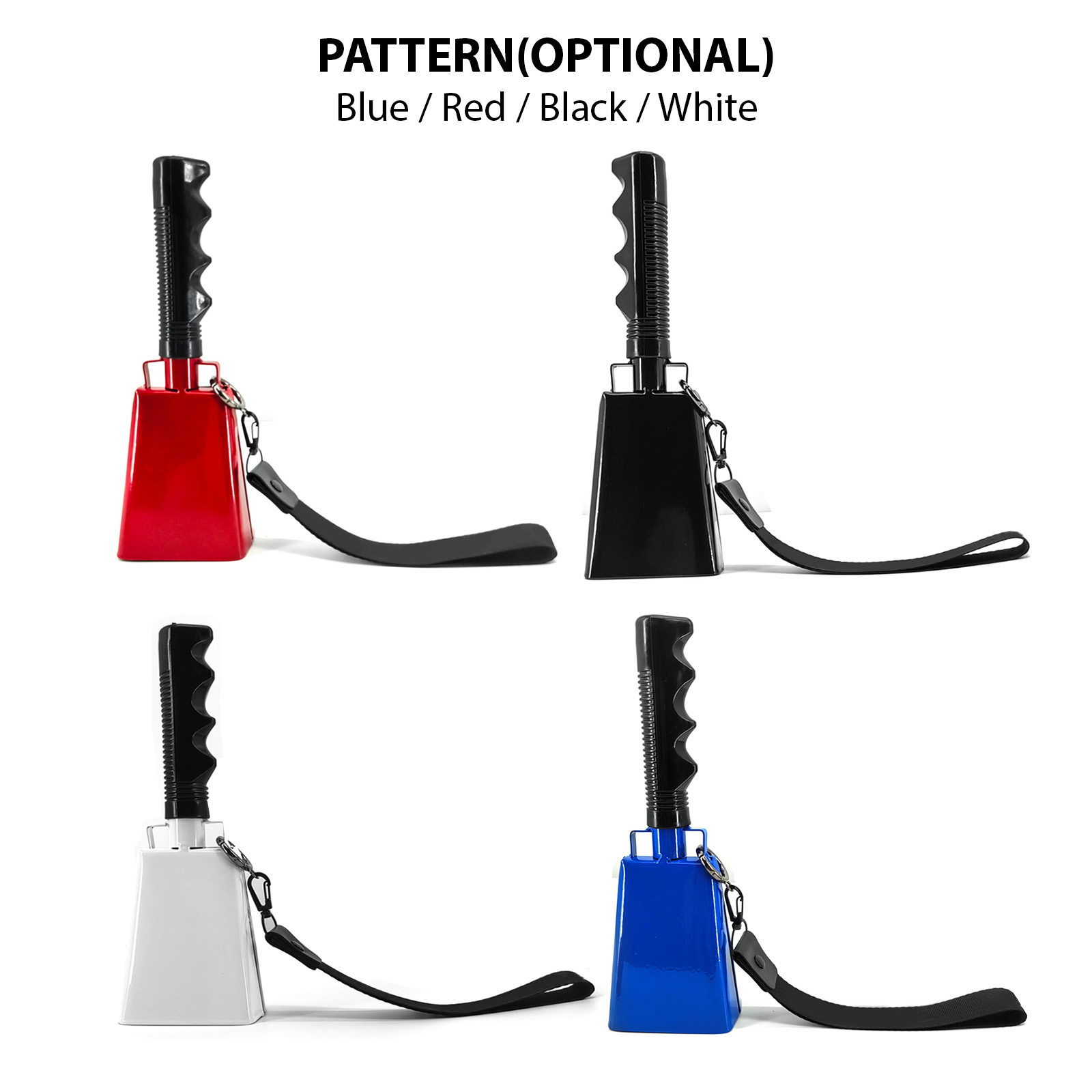 2-Pack 9-Inch Black Steel Cowbells With Wrist Strap - Cheering Bell For Sports & Parties