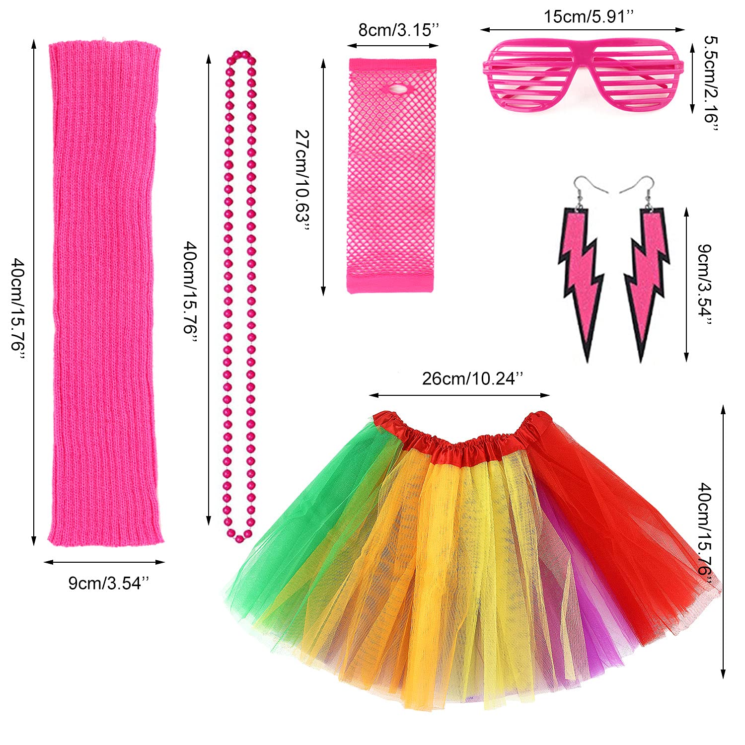 70s 80s Fancy Dress Costumes Accessories Set ,6 in 1 Adult Fancy Tutu Skirt  Set for Cosplay Party Theme Party