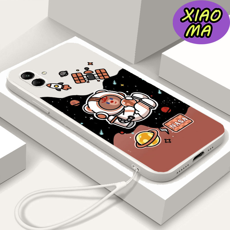 For Samsung A04 CellPhone Case Cute Bear Universe Moon Pattern Candy Color Phone Case