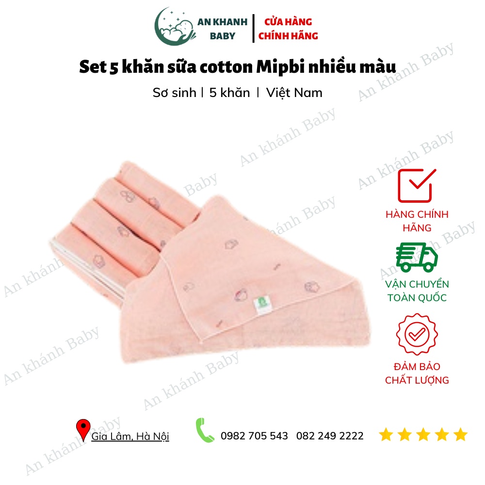 Sét 5 chiếc khăn sữa in hình cotton Mipbi