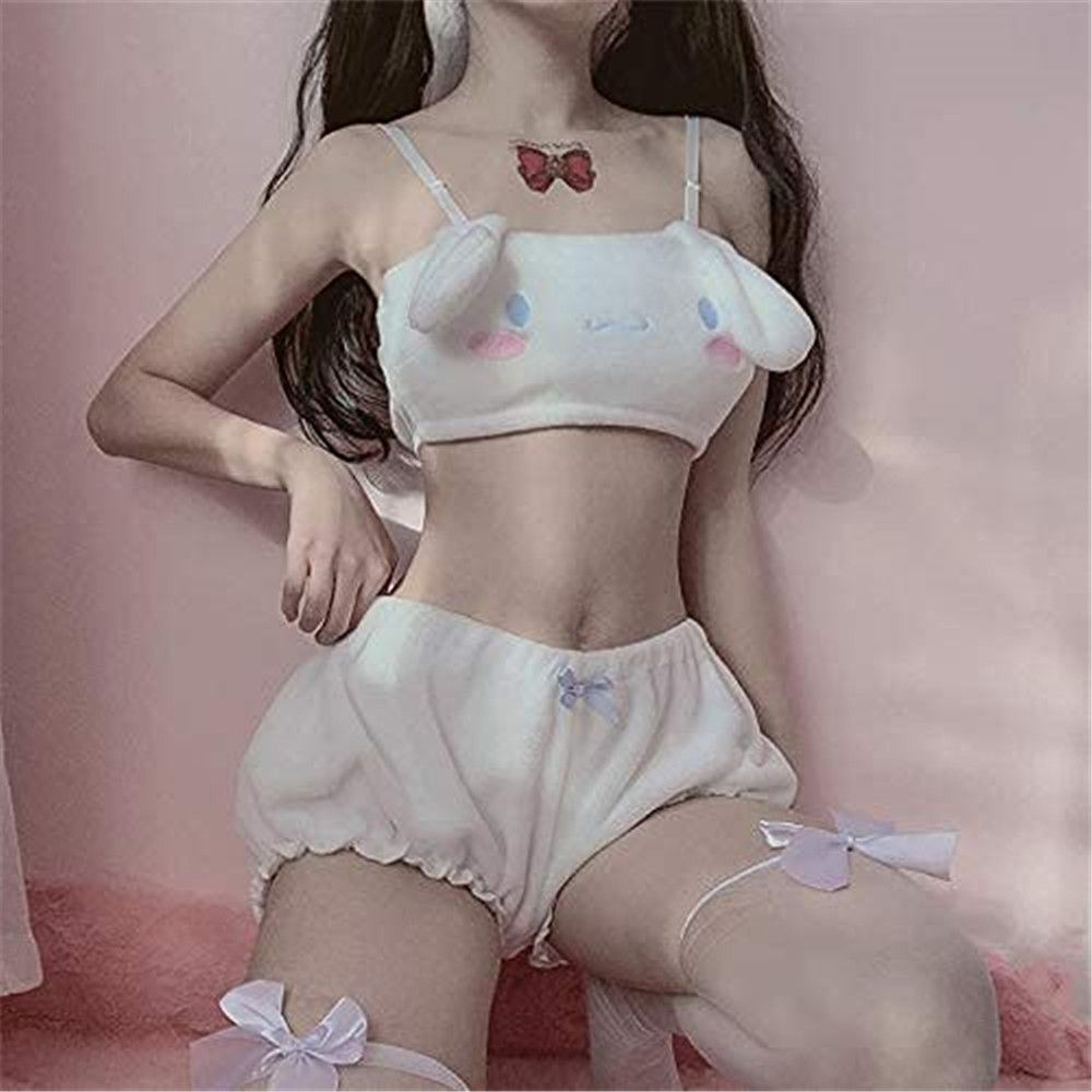 Áo ngực ngắn anime dễ thương mới a25601 bộ đồ ngủ nhung nhung hoạt hình áo ống quần áo ngủ nữ hóa trang dễ thương 3