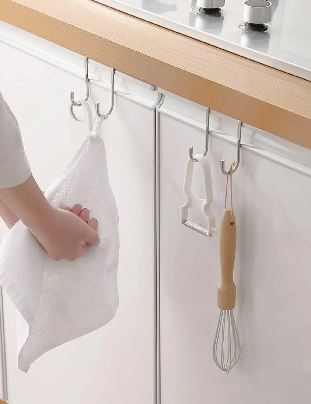 Pack of 02 - Over The Door Drawer Cabinet Hook , Double S-Shaped Hook Holder Hanger Metal Heavy Duty Free Punching Door Back Hanging Clothes Hook Organizer for Towel Cloth Bags Sundries. 