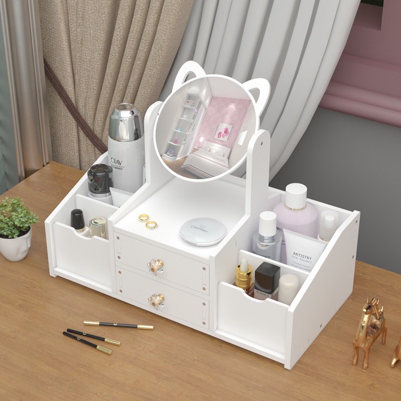 Cosmetic storage shelf jewelry cabinet with mirror