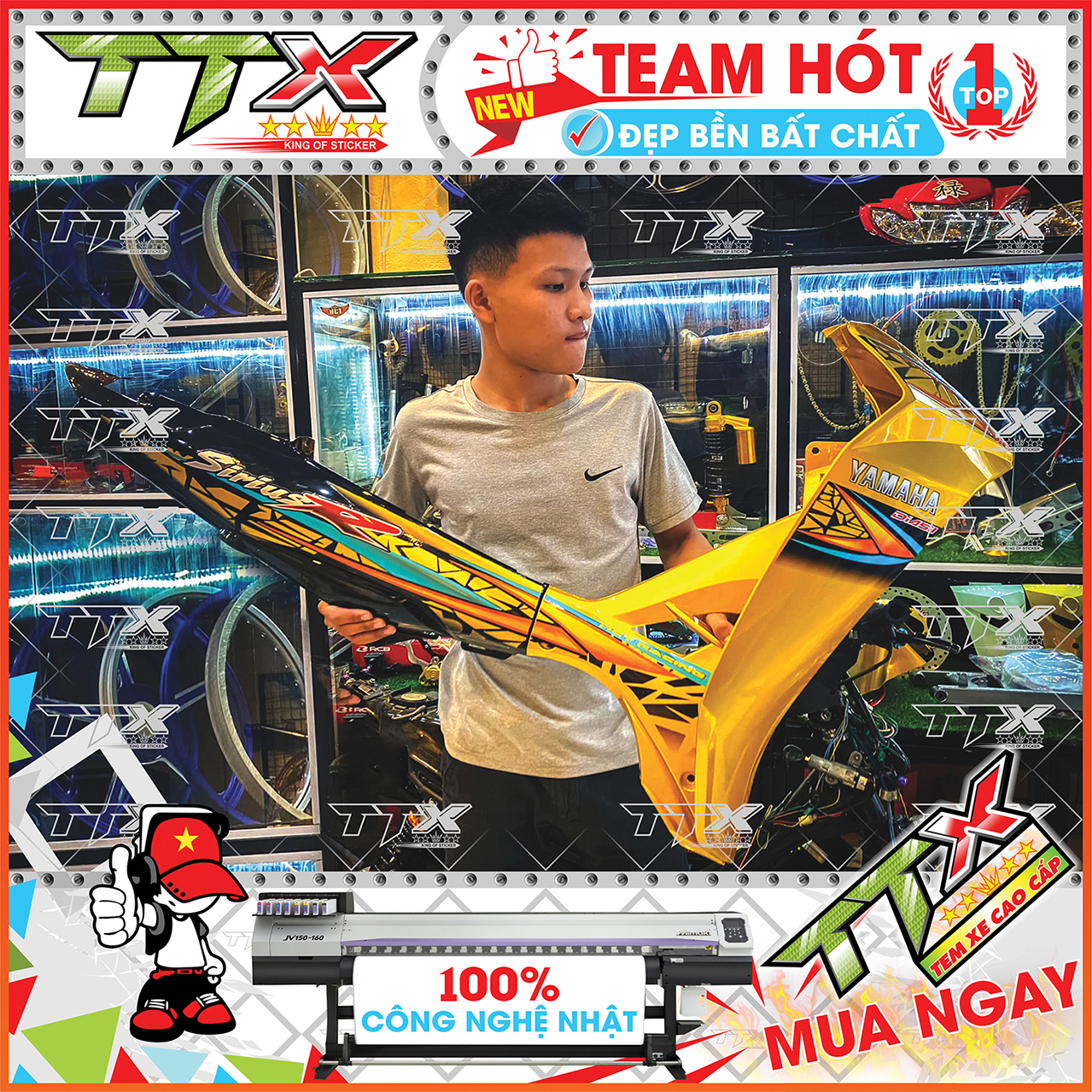 Tem rời sirius 110 chữ r màu vàng đen , Team chế sirius dán xe màu vàng nền đen siêu đẹp , Shop Tem xe sirius
