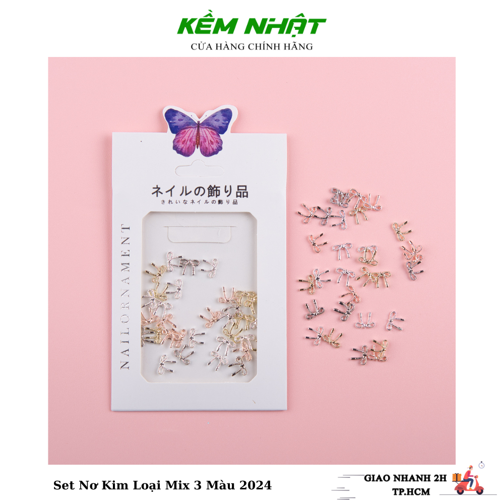 Set charm nơ kim loại mix 3 màu 2024 trang trí móng