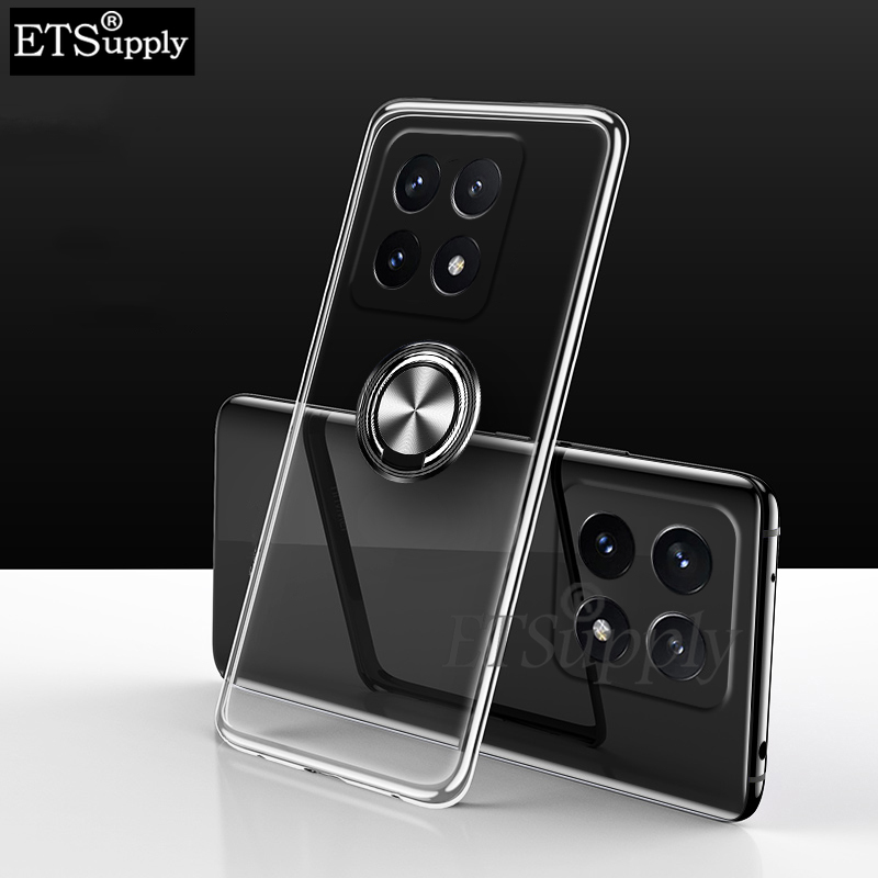 Phone case For Xiaomi 14T Soft Clear Transparent Car Adsorb Ultrathin Holder Ring Back cover Xiaomi 14T Pro.