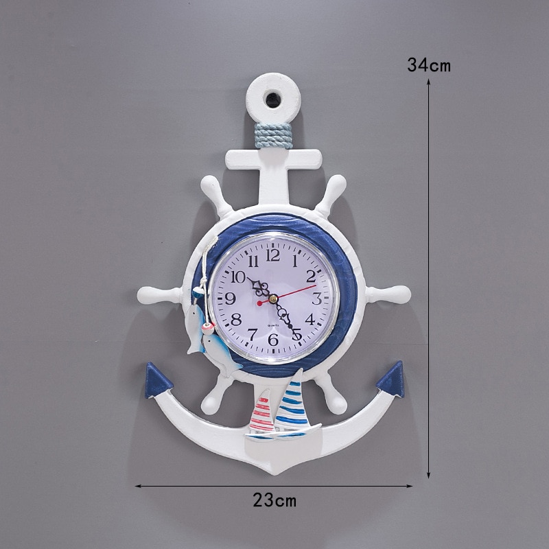 Wheel Wall Clock Decoration, Hanging Ship Wheel Clock, Mediterranean Style  Anchor Clock,nautical Silent Wall Clock With Rope