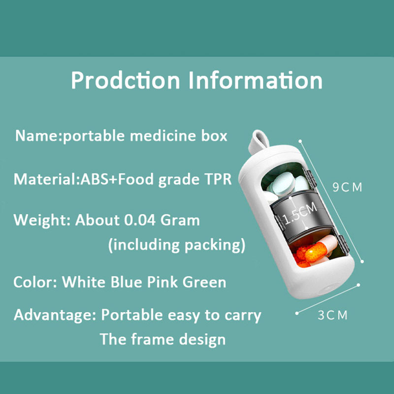 Pill Box Portable 3-compartment pill storage box Large capacity mini travel pill packing compact sealed box