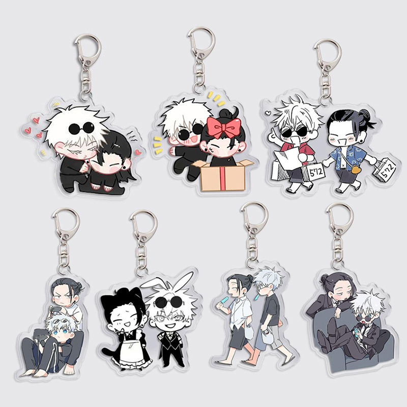 Cartoon Anime Jujutsu Kaisen Figure Acrylic Keychain Gojo Satoru Geto Suguru Bag Pendant Car Key Charms Couple Fans Cosplay Gift