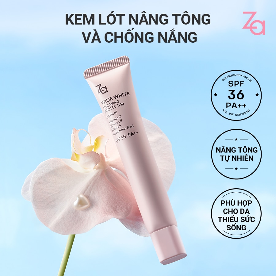 Kem Lót Nâng Tông Chống Nắng ZA True White Glowing Protector SPF36 PA++ 35g .#03 Pink