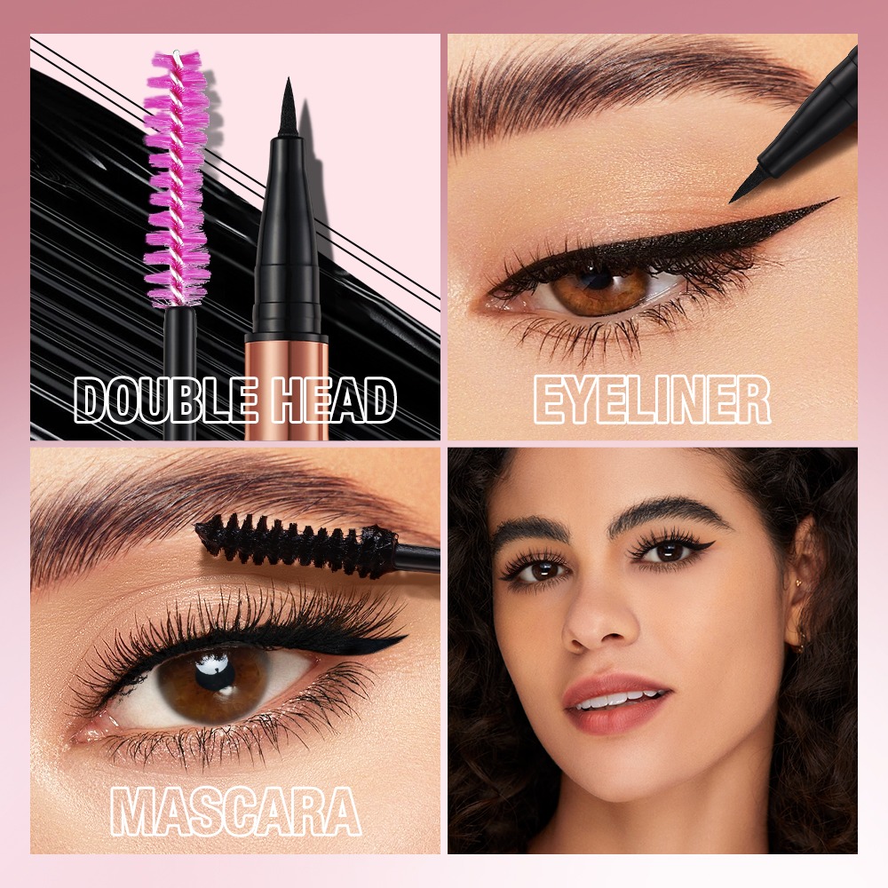 O.TWO.O Liquid Eyeliner Pencil Waterproof 2 In 1 Mascara Ultra-thin Double-ended Quick Dry Smooth Black Eye Liner Pen Cosmetics. 