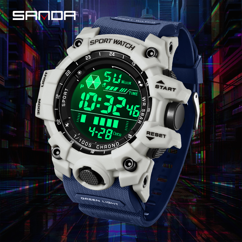 SANDA New Full Screen Electronic Watch Trend Multifunctional Waterproof Night Light Men's Watch SD6229-1. 