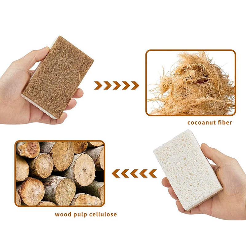 16PCS Biodegradable Compostable Cellulose Kitchen Sponges Coconut Scrubber - Eco Friendly Sponge for Dishes Cleaning