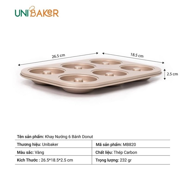 Khay bánh Donut 6 lỗ Unibaker