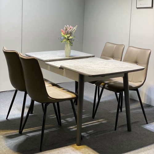 Bàn ăn thông minh mặt đá Ceramic bóng kéo dài 1m1-1m4 kèm ghế Cross nhập khẩu (được kiểm hàng)