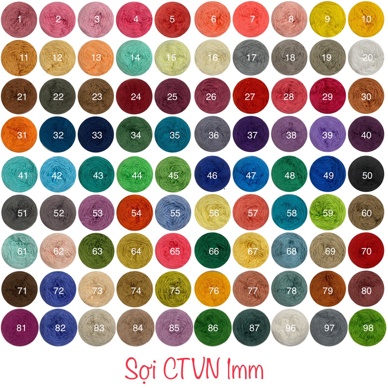 Sợi Cotton Việt Nam 1mm cuộn 100g (Mã 51 đến 102)