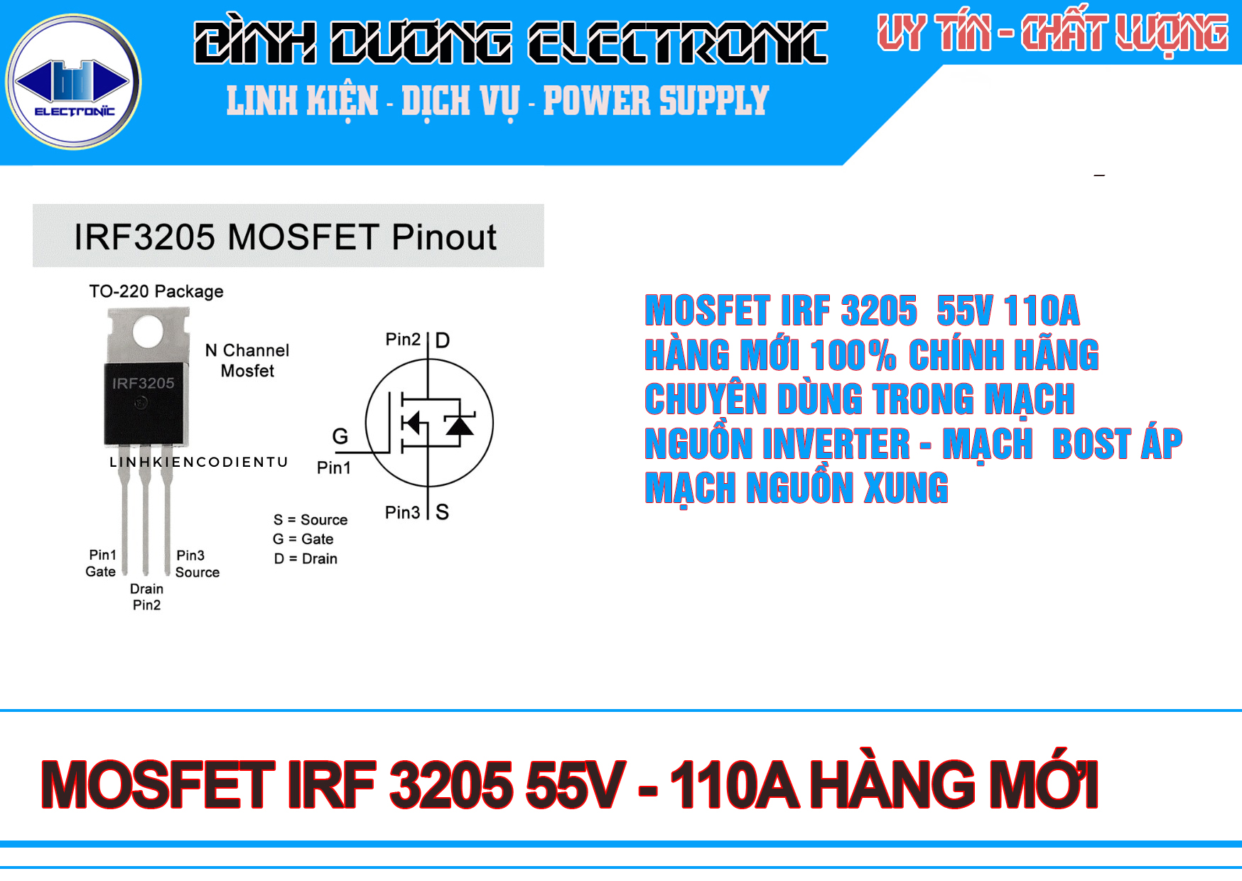 2 chiếc mosfet IRF 3205 MỚI 100% HÀNG HÃNG CHẤT LƯỢNG CAO