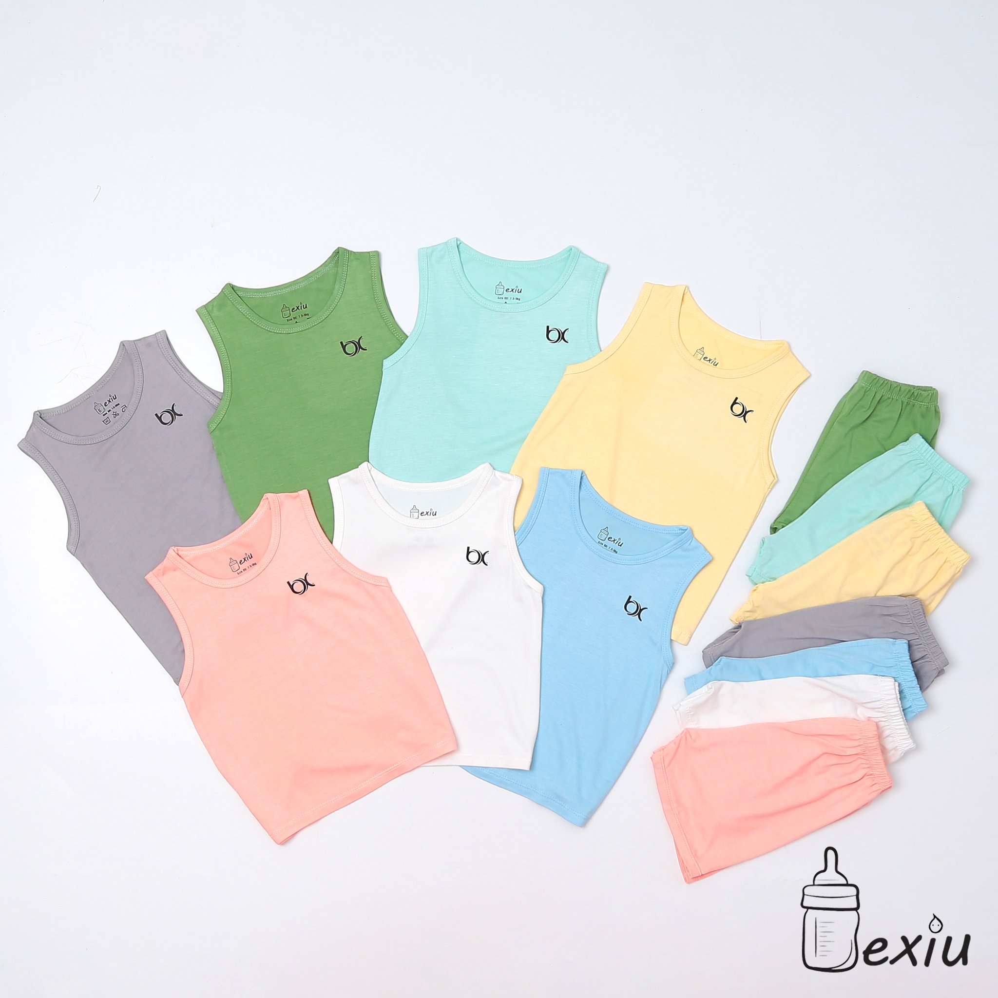 HCMBộ ba lỗ màu Bexiu bx - Quần áo trẻ sơ sinh vải cotton lạnh mát mềm