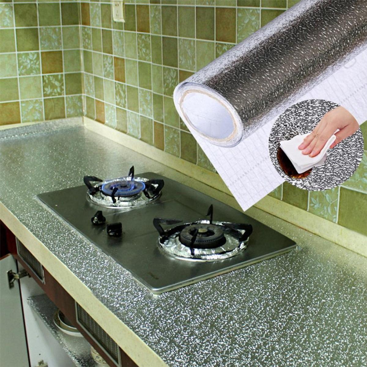 Cuộn 2 Mét Decal Giấy Dán Bếp Tráng Nhôm Cách Nhiệt (2 Mét Dài x 0.6 Mét Rộng)