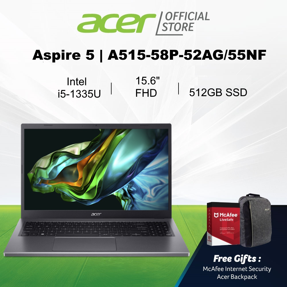 [13th Gen Intel Core i5-1335U] Acer Aspire 5 A515-58P-52AG/55NF(Gray) 15.6 Inches FHD Laptop | 8GB/16GB RAM.700152
