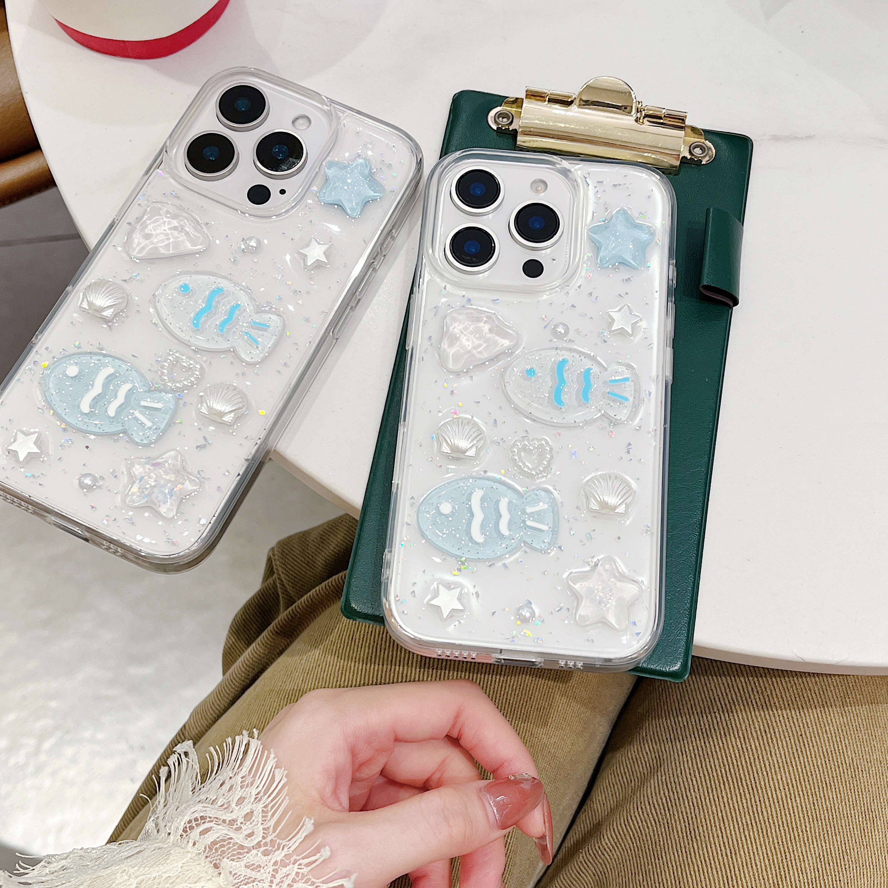 Sroof%20Case%20For%20iPhone%2011%2012%2013%2014%2015%2016%20Pro%20Max%2016%2015%2014%20Plus%20New%20advanced%20sense%20of%20transparent%20acrylic%20drip%20glitter%20three-dimensional%20blue%20two%20fish%20phone%20case%20back%20cover%20-%20Image%204