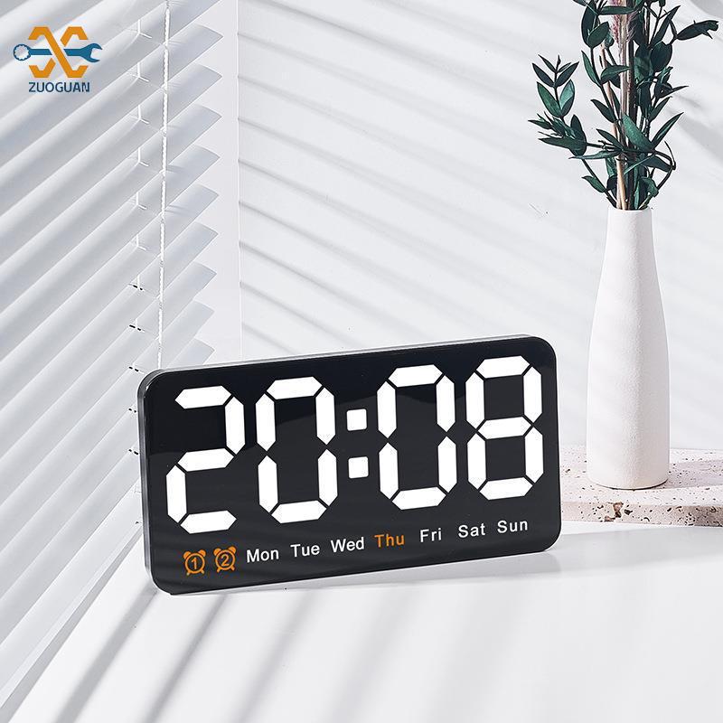 ZUOGUAN Đồng hồ treo tường mới, đơn giản, màn hình lớn, đồng hồ hai công dụng, đồng hồ phòng khách, nhiệt độ đồng hồ báo thức đa chức năng