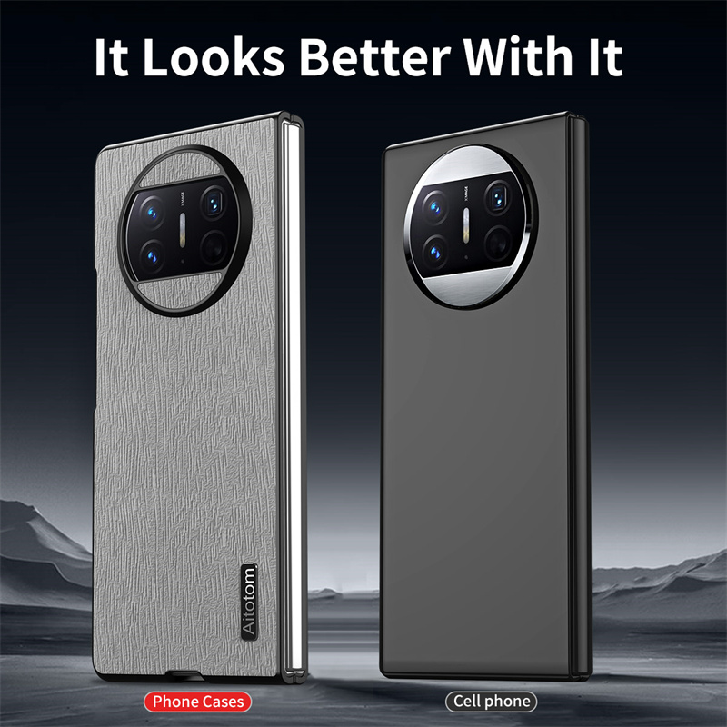 For Huawei Mate X5 X3 X2 P50 Pocket 2 Phone Case, Business High-end Tree Grain Leather Texture Silicone Cover.