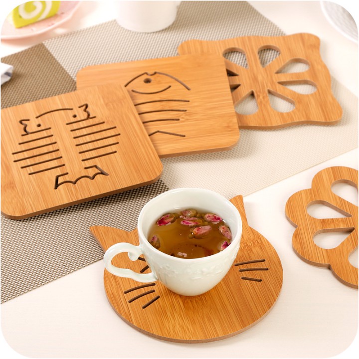 Miếng lót ly bằng gỗ hình dễ thương