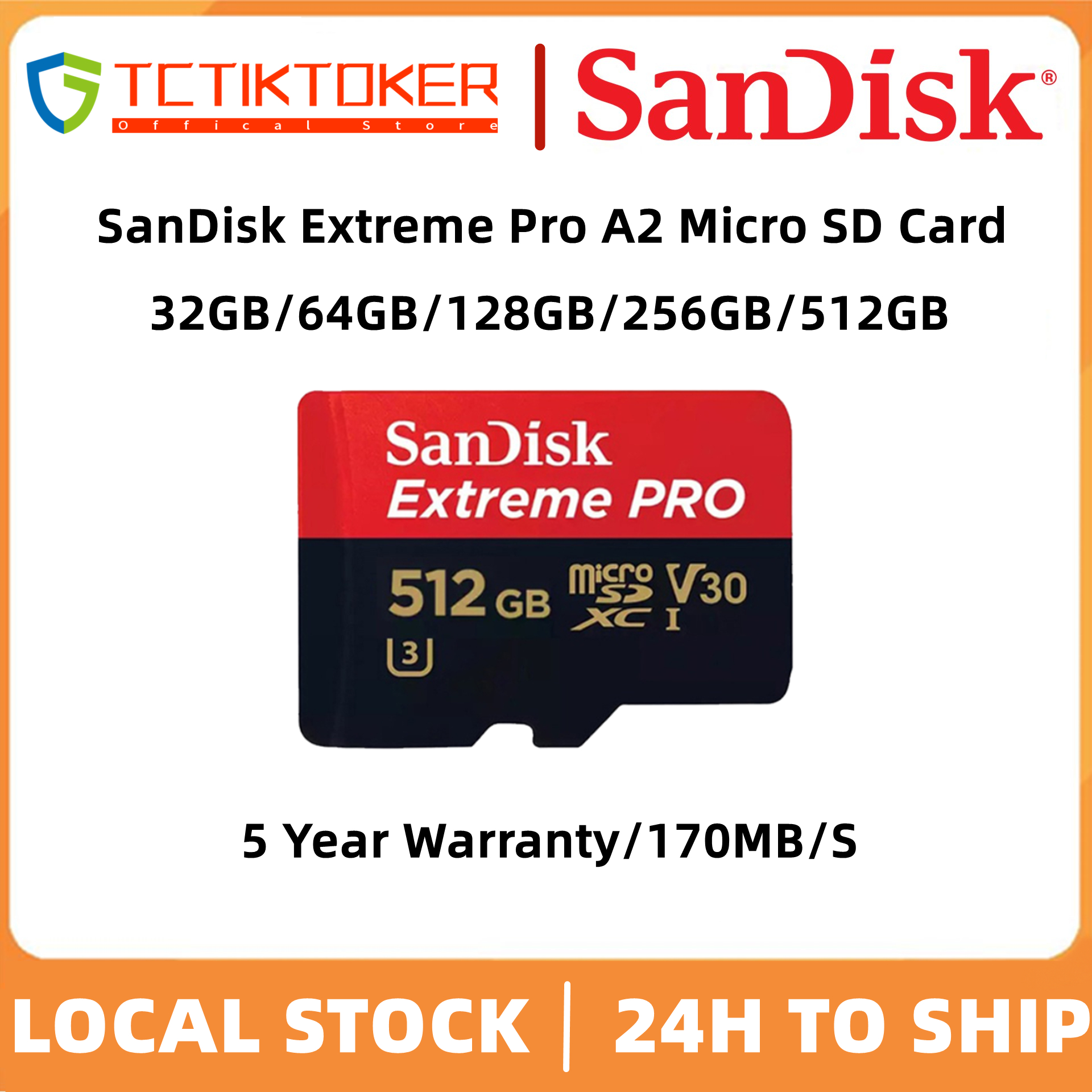 Sandisk Extreme Pro A2 MicroSD Card 4K U3 V30 32GB 64GB 128GB 256GB 512GB  TCTIKTOKER Official Store | Lazada