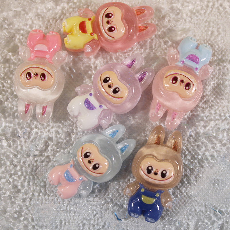 5Pcs Cartoon Cute Luminous Labubu Doll Micro Landscape Mobile Phone Mirrors DIY Resin Decoration Accessories Glow Toy. 