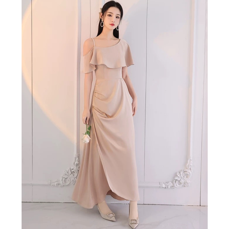 formal dress for wedding guest philippines beige halter long new civil wedding cocktail bridesmaid women elegant ultra-femme