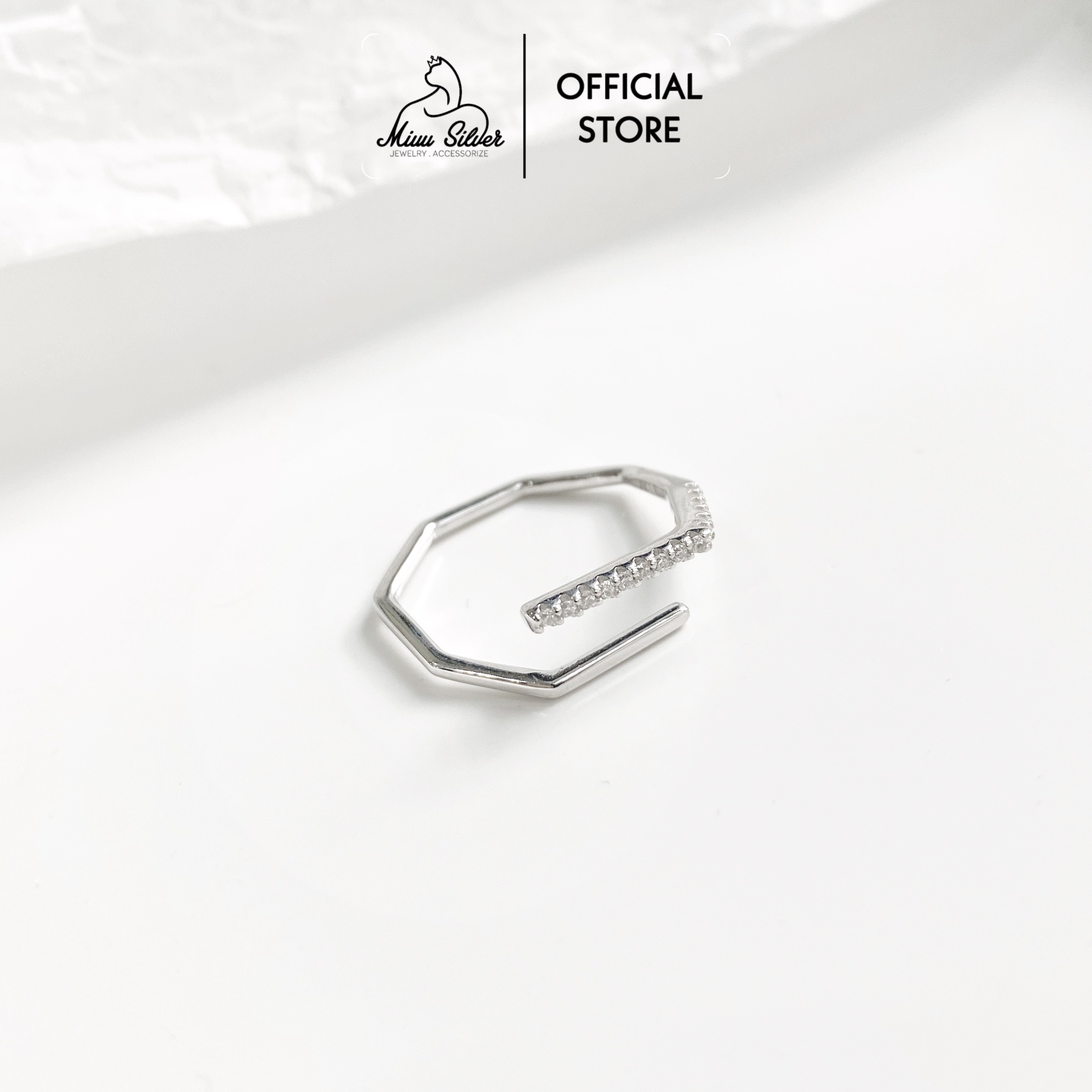 Nhẫn bạc nữ Miuu Silver, nhẫn nữ bạc 925 đính đá thời trang, nhẫn hở điều chỉnh size 1D Line Ring thumbnail