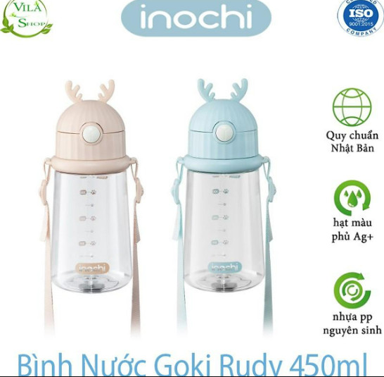 Bình đựng nước cho bé, bình nước goki rudy 450ml, bình nước cao cấp chính hãng inochi đạt tiêu chuẩn xuất nhật